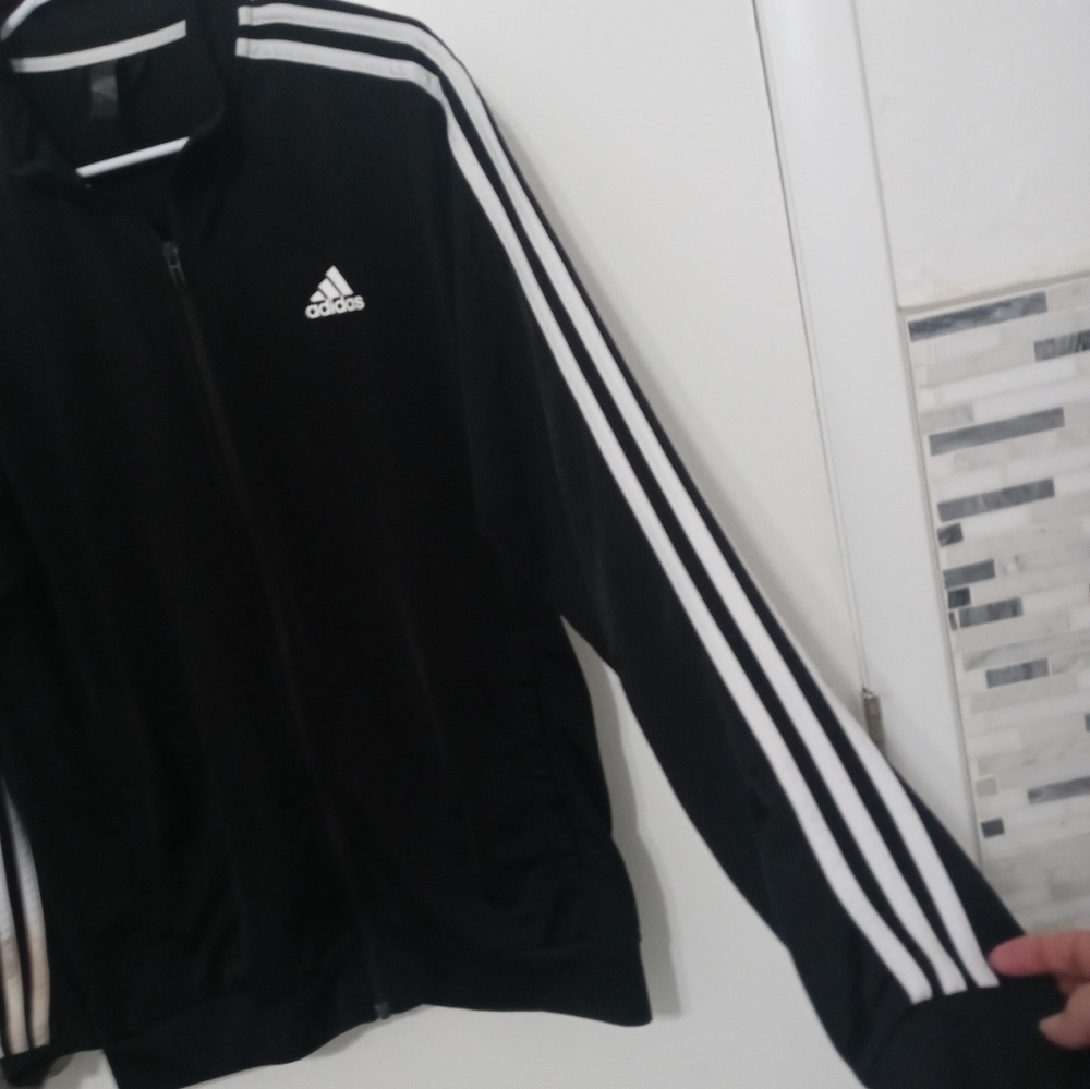 Adidas Essentials Tricot Full Zip Black White 3 Stripes Track Jacket Men's M - Picture 5 of 9